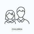 Children flat line icon. Vector outline illustration of youth boy and girl . Black thin linear pictogram for childhood