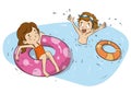 Children with float water rings illustration Royalty Free Stock Photo