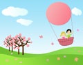 Children flying in a hot air balloon