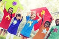 Children Flying Kite Playful Friendship Concept