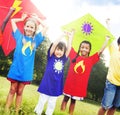 Children Flying Kite Playful Friendship Concept