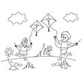 Children Flying Kites Coloring Page Royalty Free Stock Photo