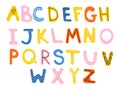 Children font in the cartoon style. Set of multicolored letters for inscriptions. Vector illustration of an alphabet Royalty Free Stock Photo