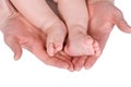 Children foot and adult hand Royalty Free Stock Photo