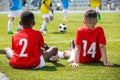 Children football soccer tournament. Kids playing football match Royalty Free Stock Photo