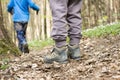 Children in forest, hiking shoes Royalty Free Stock Photo