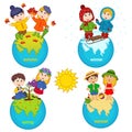 Children and four seasons on the planet Royalty Free Stock Photo