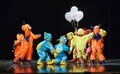 Children in funny colored overalls aliens dancing on stage Royalty Free Stock Photo