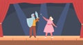 Children in Funny Theatrical Costumes of Knight and Fairy Playing Roles on Stage. Little Artist Take Part in Performance Royalty Free Stock Photo