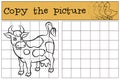 Children games: Copy the picture. Cute spotted cow. Royalty Free Stock Photo