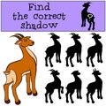 Children games: Find the correct shadow. Cute little antelope.