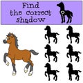 Children games: Find the correct shadow. Little cute foal.