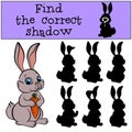 Children games: Find the correct shadow. Little cute hare. Royalty Free Stock Photo