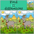 Children games: Find differences. Cute goat.