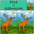 Children games: Find differences. Cute kind elk.