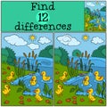 Children games: Find differences. Five little cute ducklings.