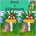 Children games: Find differences. Little cute hedgehog. Royalty Free Stock Photo