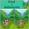 Children games: Find differences. Little cute hedgehog. Royalty Free Stock Photo