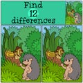 Children games: Find differences. Little cute hedgehog. Royalty Free Stock Photo