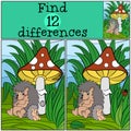 Children games: Find differences. Mother hedgehog seets and her cute baby hedgehog. Royalty Free Stock Photo