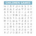 Children games icons, line symbols, web signs, vector set, isolated illustration Royalty Free Stock Photo