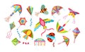 Children games paper flying kites toys set. Flying wind playthings for summer outdoor activity