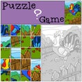 Children games: Puzzle. Cute beautiful rooster.