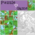 Children games: Puzzle. Little cute monkey.