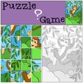 Children games: Puzzle. Little cute monkey.