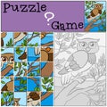 Children games: Puzzle. Little cute owl.