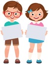 Children girl and boy holding a blank sign paper Royalty Free Stock Photo