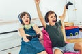 Children - girl and boy playing a video game Royalty Free Stock Photo