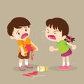 Children girl bullyed the bad habit to friend with a drink falling onto the floor Royalty Free Stock Photo