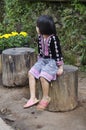 Children girl Ethnic Hmong wear costume traditional and sitting