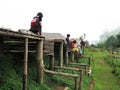 Children girl hmong tribal and child boy thai karen ethnic on Mon Jam village mountain hill posing portrait for take photo playing Royalty Free Stock Photo