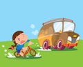 Children girl ride bicycle uptight Royalty Free Stock Photo