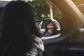 Children girl smiling and having fun to travel by car Royalty Free Stock Photo