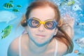 Children girl underwater goggles swimming Royalty Free Stock Photo