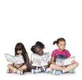 Children Girlfriends Reading Book Education Togetherness Studio Royalty Free Stock Photo