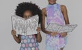 Children Girlfriends Reading Book Education Togetherness Studio Royalty Free Stock Photo