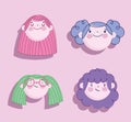 children, girls faces cartoon character female icon set Royalty Free Stock Photo