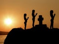 Children, girls in prayer on sunset Royalty Free Stock Photo