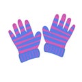 Children gloves and cartoon person child glove hand with finger. Winter clothing and protection knitted symbol. Warm clothes and