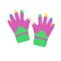 Children gloves and cartoon person child glove hand with finger. Winter clothing and protection knitted symbol. Warm clothes and