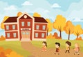 Children going to school. Vector illustration of the autumn landscape with schoolchildren going back to school. Royalty Free Stock Photo