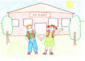 Children are going to school wearing safety protective masks during COVID 19 pandemic