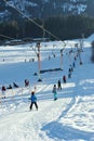 Children going to the sky slope with ski lift Royalty Free Stock Photo