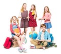 Children Going to Summer Camp, End of Education, Pupils Kids Group on White Royalty Free Stock Photo