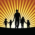 Children with grandfather silhouette illustration in nature