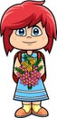 Cute School Girl Cartoon Character With Backpack Carrying A Bouquet Of Flowers Royalty Free Stock Photo